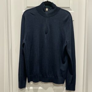 Paul Smith merino wool sweater 3/4 half zip navy blue size xl